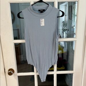 Light Blue Ribbed Sleeveless Bodysuit